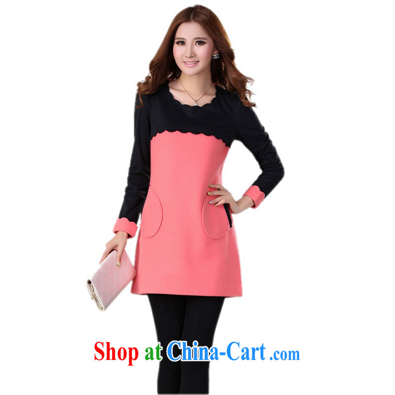 The delivery package as soon as possible e-mail KING SIZE, autumn and winter new stylish dresses elegance waves for long-sleeved spell-color OL graphics thin skirt solid so gross short pink 4 185 XL about Jack