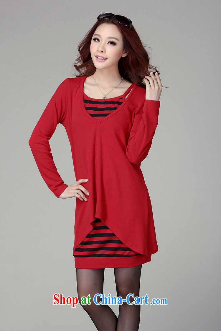 The estimated increase, women 2015 spring new Korean lady streaks thick mm thick sister long-sleeved video thin cotton loose solid two-piece dresses red XXXXL pictures, price, brand platters! Elections are good character, the national distribution, so why buy now enjoy more preferential! Health