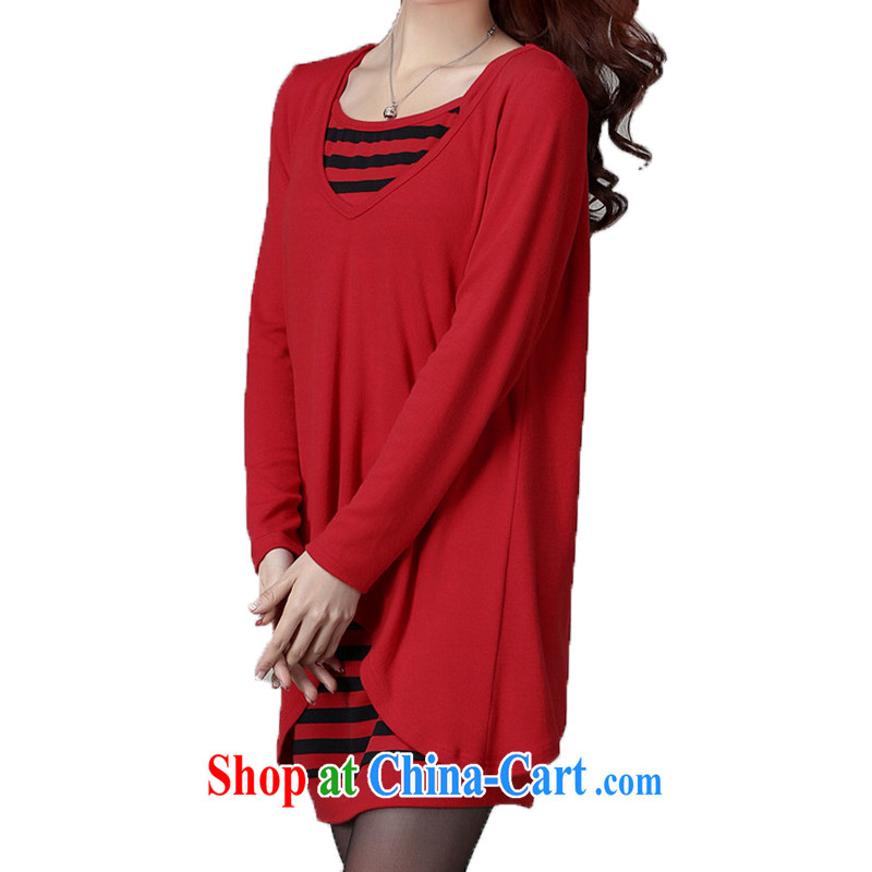 The estimated increase the Code women 2015 spring new Korean lady streaks thick mm thick sister long-sleeved video thin cotton loose solid two-piece dresses red XXXXL, LAN, and Internet shopping