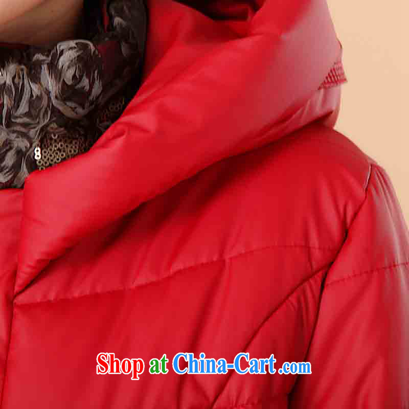 The line in a long, large cap, quilted coat thick warm larger jacket loose the Code women 4105 - 6 red 5 XL, sea routes, and on-line shopping