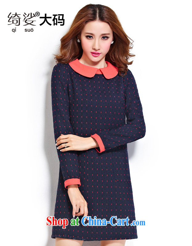 cheer for the code female thick MM fall and winter new Sweet Dot thick sister graphics thin long-sleeved wool dresses of the 2280 royal blue 5 XL