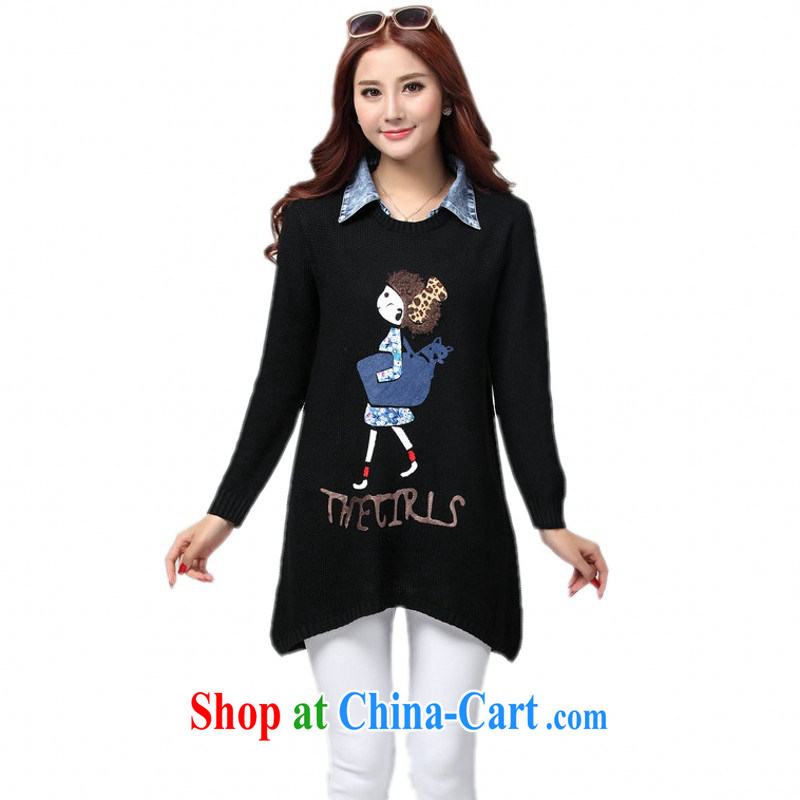 Land is the Yi Girls Pack E-mail leave two-piece sweater XL sweet cartoon puzzle long-sleeved knit gown thick mm video thin College sweater long black are code for 130 - 180 jack