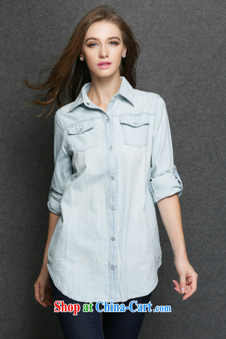 Ms Audrey EU focus larger shirt Womens Pants fall on her sister, long Graphics thin long-sleeved denim shirt JW 3078 blue XXL pictures, price, brand platters! Elections are good character, the national distribution, so why buy now enjoy more preferential! Health