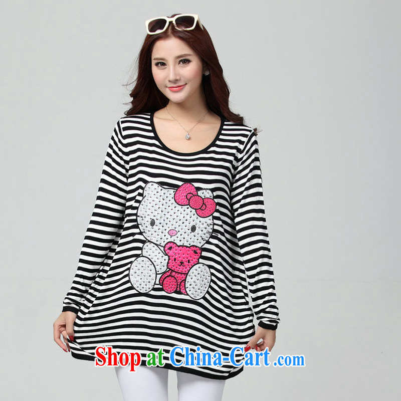 Land is still the Yi 2015 spring new, cute cartoon strip stamp duty long-sleeved T-shirt solid T-shirt is indeed the greater emphasis on sister knitted T-shirt women 3114 black-and-white streaks the color codes are codes of chest 100-118, land is still the garment, shopping on the Internet