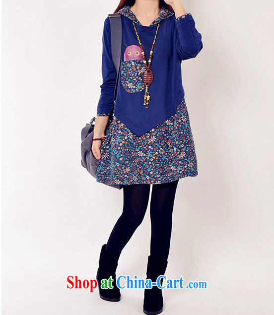 ZZ &FF summer 2015 with new, lint-free cloth with thick large code female Korean floral stitching, dress casual the code long-sleeved solid blue skirt XXXL pictures, price, brand platters! Elections are good character, the national distribution, so why buy now enjoy more preferential! Health
