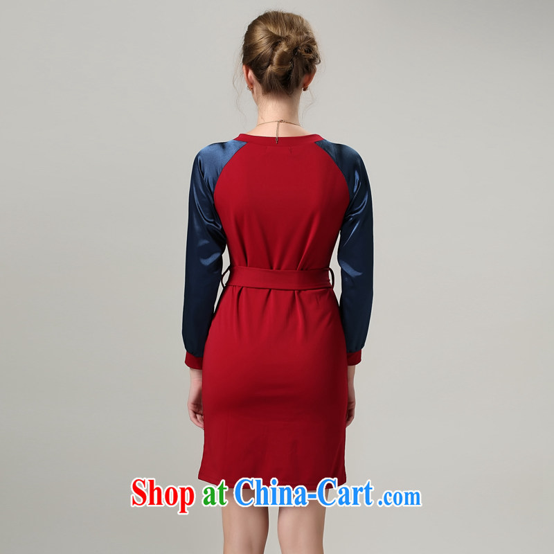 Connie's dream 2014 winter clothing new, high-end up in Europe and America, women with thick MM-waist dresses in short and long-sleeved loose round-collar belt skirt s 1009 red XXXXXL, Connie dreams, the Code women, shopping on the Internet