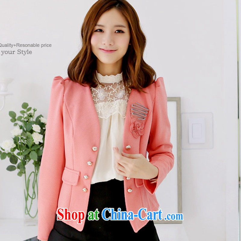 Land is still the Yi 2014 autumn and winter, the Korean lady aura is the increased emphasis on MM graphics thin long-sleeved jacket small shawl fat, female video thin, pink XXXL, land is still the garment, shopping on the Internet