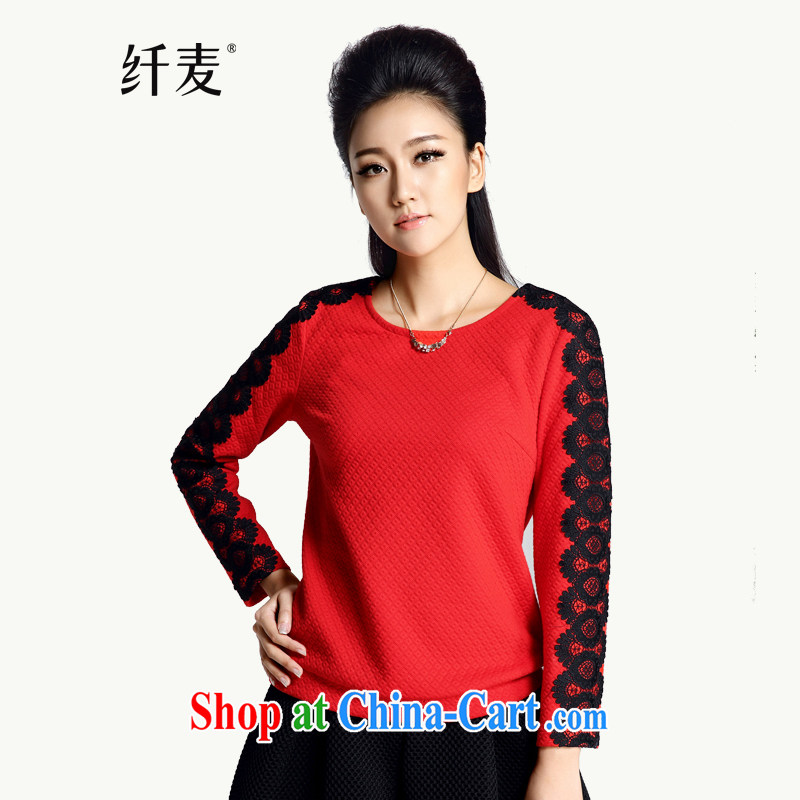 Former Yugoslavia, Mr Big, women 2014 winter clothes new thick mm stylish lace stitching long-sleeved T-shirt girls 944021070 red 6 XL