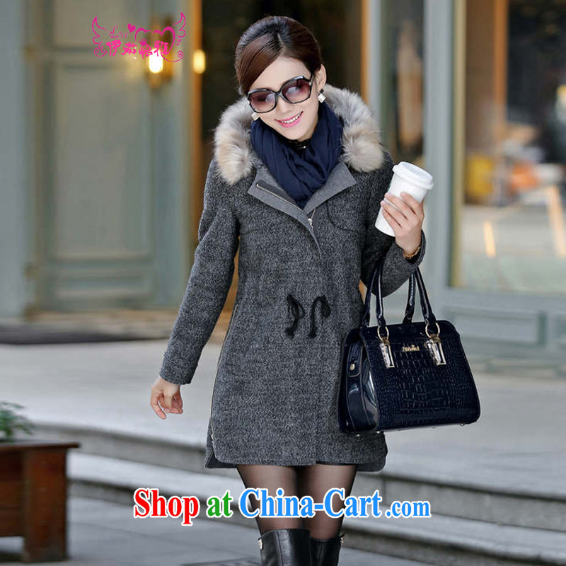 The Ju-Yee Nga winter 2014 new stylish larger women waist-thick warm wool jacket? RY 2068 gray XXL
