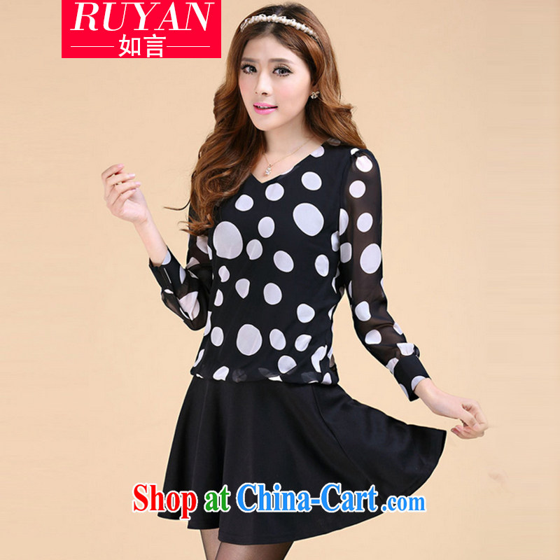 Autumn 2014 the new emphasis on MM wave point dot V collar long-sleeved dress code the female snow woven stitching solid skirt-A field skirt black XXXL, such as statements (RUYAN), online shopping
