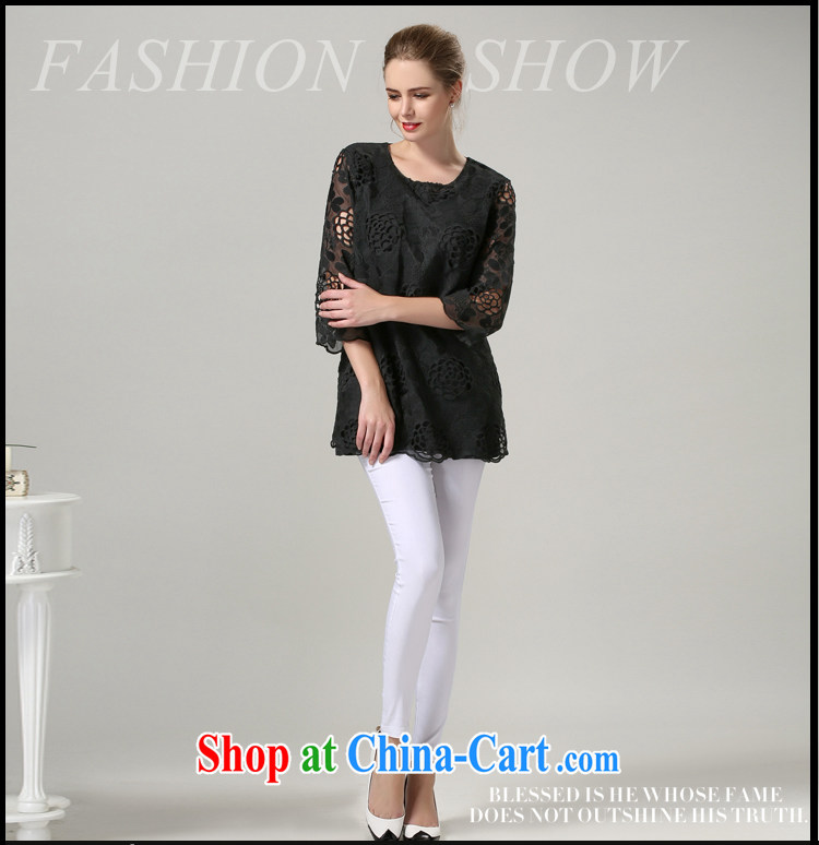 Connie's dream in Europe and high-end 2014 new autumn and the XL women mm thick lace T shirts girls embroidered Openwork 7 cuffs loose T-shirt s 1202 black XXXXXL pictures, price, brand platters! Elections are good character, the national distribution, so why buy now enjoy more preferential! Health