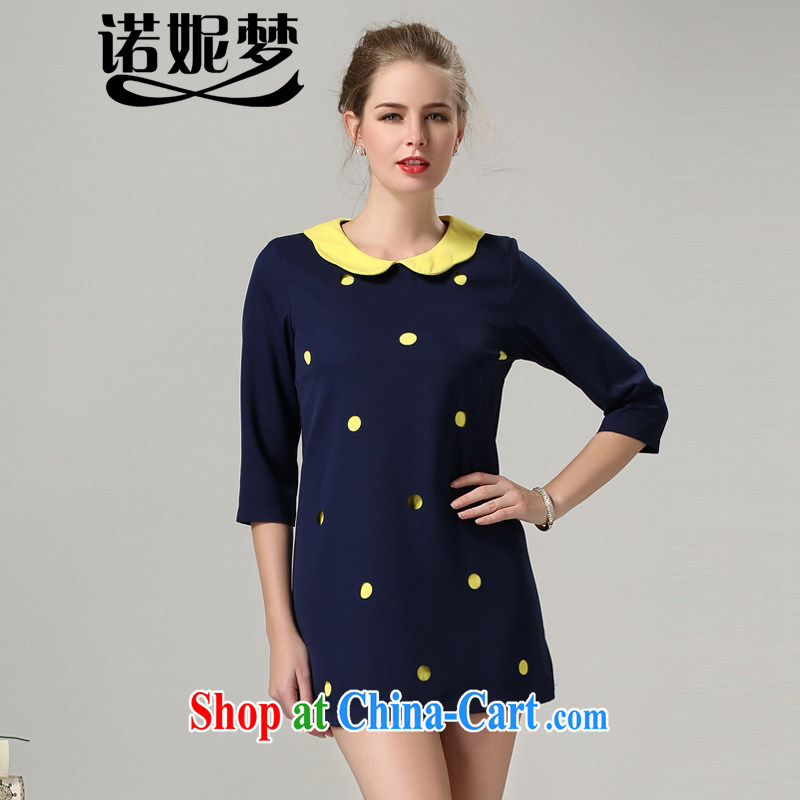 Connie's dream autumn 2014 new high-end European and American fare is indeed increasing, female fashion wave, dolls for 7 sub-cuff beauty dresses spring 1204 s dark blue yellow XXXXXL