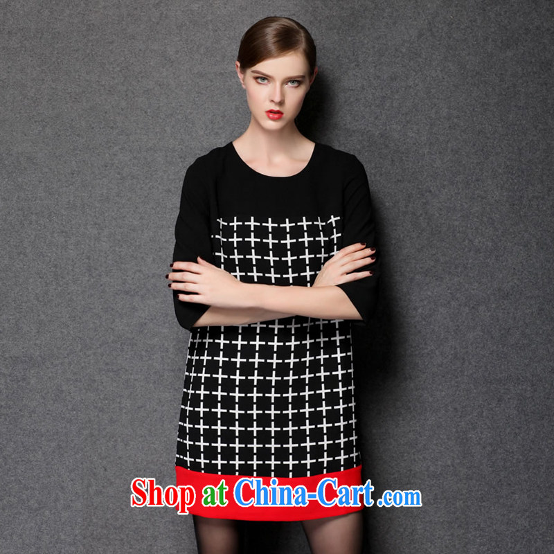 Connie's dream in Europe and high-end XL women 2014 new Autumn with loose video thin dress mm thick box cuff round-collar style skirt Y 1539 black XXXXL, Connie dreams, the girl is loaded, and on-line shopping