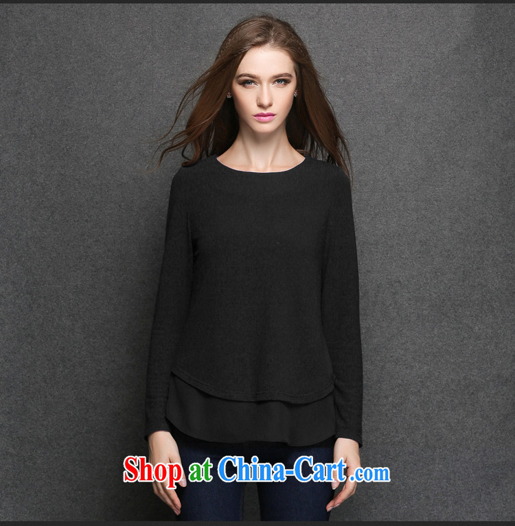 Connie's dream in Europe high-end female large Code women 2014 new autumn is loose video thin T shirts thick sister long-sleeved round-collar leave two solid shirt Y 3184 black XXXXL pictures, price, brand platters! Elections are good character, the national distribution, so why buy now enjoy more preferential! Health