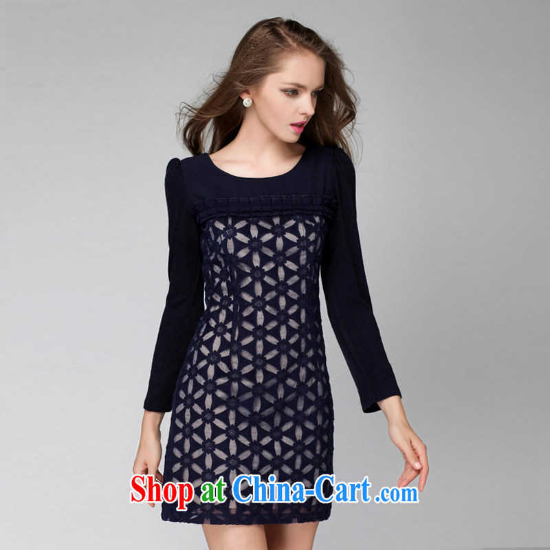 Connie's dream 2014 new fall in Europe and with high-end large, female silk European root dress mm thick lace long-sleeved party for cultivating skirt Y 3280 BMW blue XXXXL, Anne's dream, and shopping on the Internet