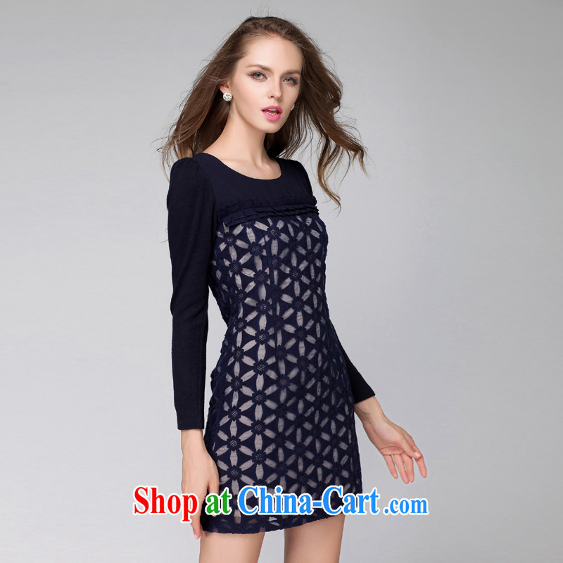 Connie's dream 2014 new fall in Europe and with high-end large, female silk European root dress mm thick lace long-sleeved party for cultivating skirt Y 3280 BMW blue XXXXL, Anne's dream, and shopping on the Internet