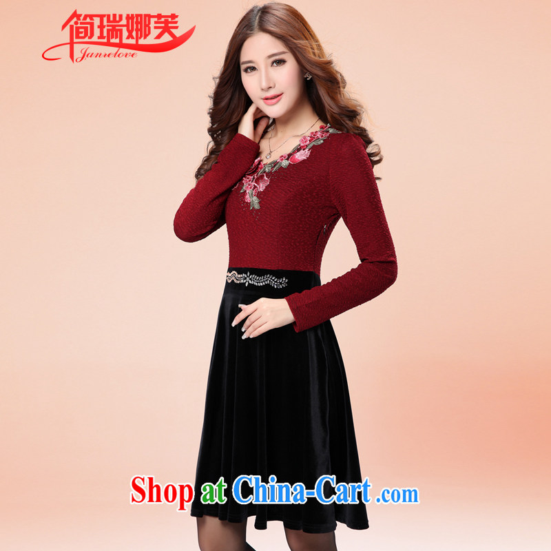 In short, would be the 2015 spring new Korean version of the greater code female thick MM Hot drill retrieved from long-sleeved flower grew up in the graphics thin gold velour dress J 086 photo color 3XL, in short, would be (Janrelove), online shopping