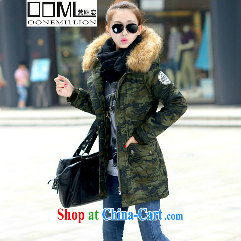 agreement, 2014 winter clothing in Europe style in a new, long, large code-Nagymaros collar camouflage cotton suit Female quilted coat jacket large cap for girls camouflage XXXXL