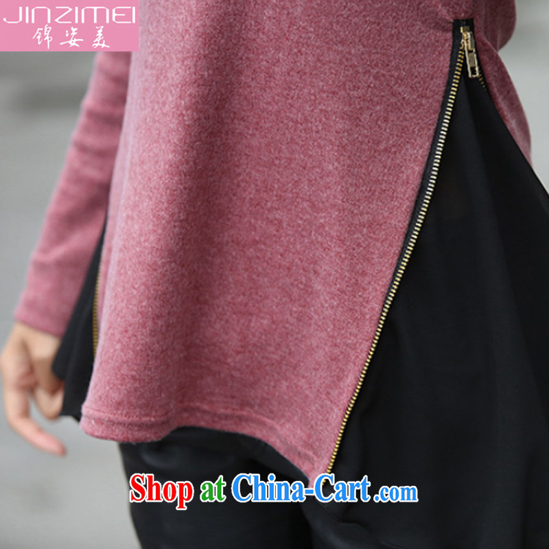 kam beauty new Korean version loose long, long-sleeved shirt T female large, solid shirts J 9189 豆沙 red XXXL, Kam beauty (JZM), online shopping