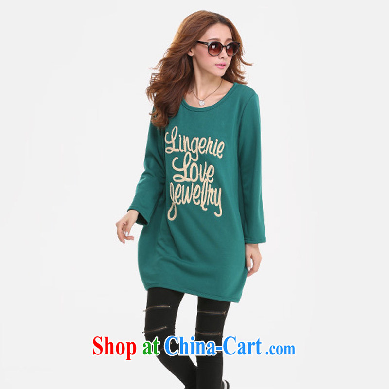 HIV/AIDS by 2014 autumn and winter, the larger female and lint-free cloth thick embroidered solid T-shirt long-sleeved shirt T DM 093 green XL, covered by HIV (HANZI), online shopping