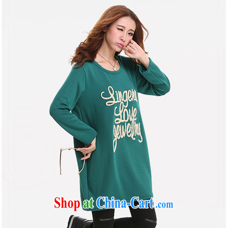 HIV/AIDS by 2014 autumn and winter, the larger female and lint-free cloth thick embroidered solid T-shirt long-sleeved shirt T DM 093 green XL, covered by HIV (HANZI), online shopping