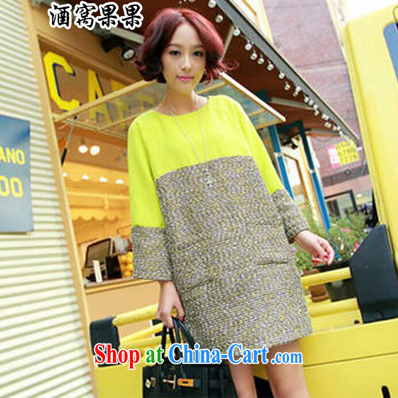 The Sarajevo while chasing 2014 autumn and winter new Korean Hit color and loose stitching thicken the code dress female F 1120 yellow XL, wine wo while chasing, shopping on the Internet