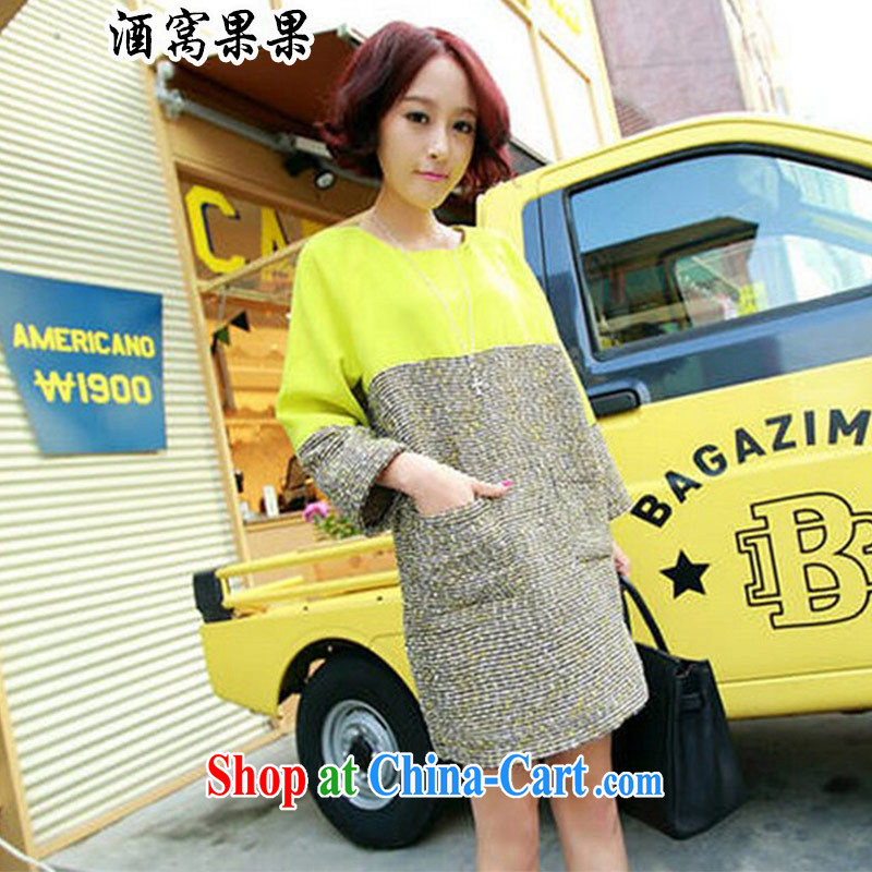 The Sarajevo while chasing 2014 autumn and winter new Korean Hit color and loose stitching thicken the code dress female F 1120 yellow XL, wine wo while chasing, shopping on the Internet