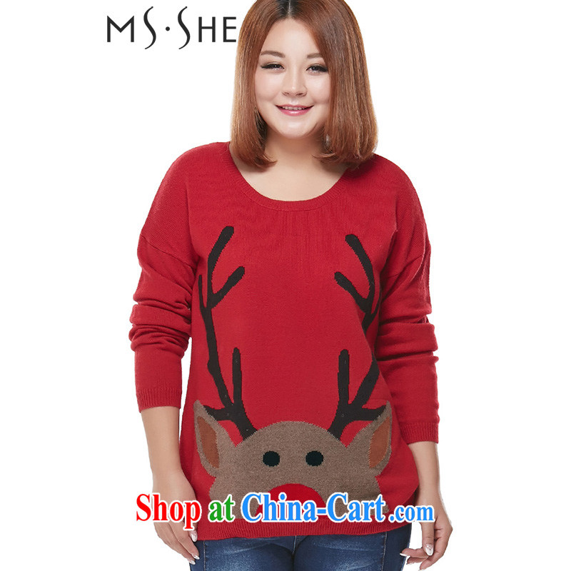 MsShe XL ladies' 2014 winter clothing new sweet Korean version is the XL-knitted sweaters clearance 2292 red 5 XL