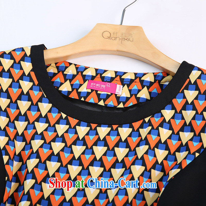 Slim Li-su 2014 autumn and winter new, larger female stitching round-collar graphics thin geometric stamp dresses Q 6127 orange suit 4 XL, slim Li-su, and Internet shopping