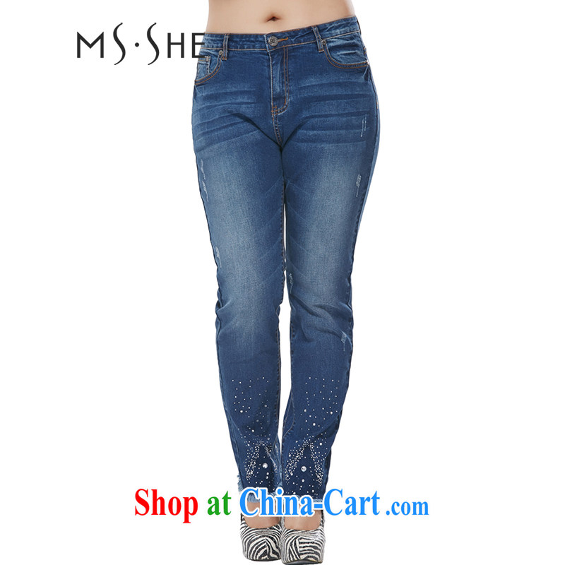 MsShe XL girls 2015 new, high-waist graphics thin stretch jeans castor pants trousers 7883 denim blue T 3