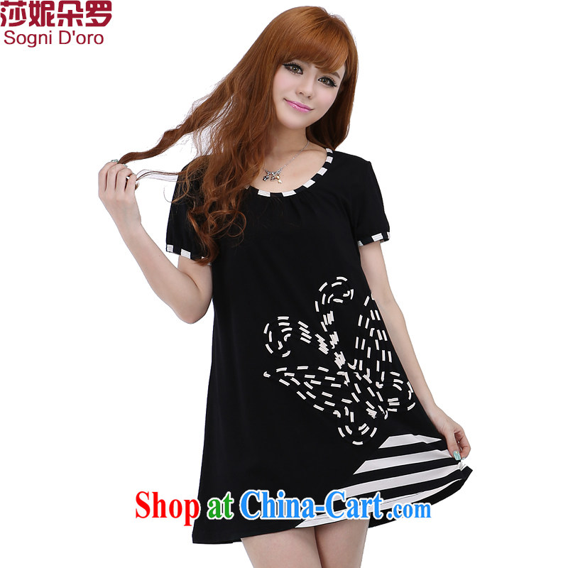 Elizabeth Anne flower, the code female summer T pension thick sister dresses and indeed increase, short-sleeved thick, graphics thin, 6242 black 5 XL butterfly-flower