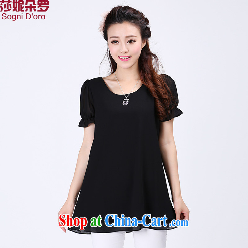 Laurie flowers, thick sister summer wear thick NPC code female graphics thin, T shirts women loose the fat increase, short-sleeved snow woven shirts 6746 black 6 XL