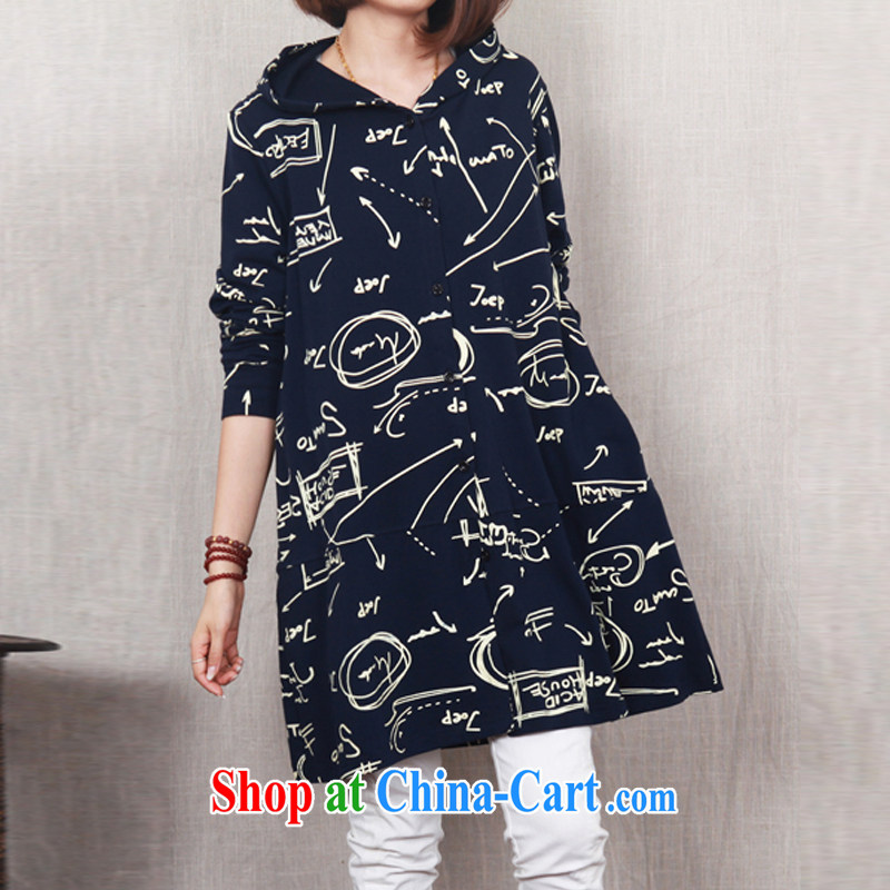 HIV/AIDS covered by autumn 2014 the new Korean leisure large code female loose video thin click the snap-cap long-sleeved stamp duty cotton jacket DM possession 104 cyan XXL, covering HIV (HANZI), online shopping