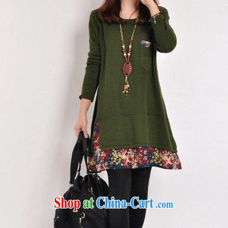 HIV/AIDS covered by autumn 2014 the new female Korean version the code female floral stitching thick long-sleeved solid dresses DM 109 green XXL, covering HIV (HANZI), online shopping