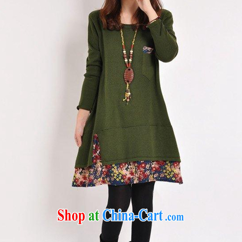 HIV/AIDS covered by autumn 2014 the new female Korean version the code female floral stitching thick long-sleeved solid dresses DM 109 green XXL, covering HIV (HANZI), online shopping