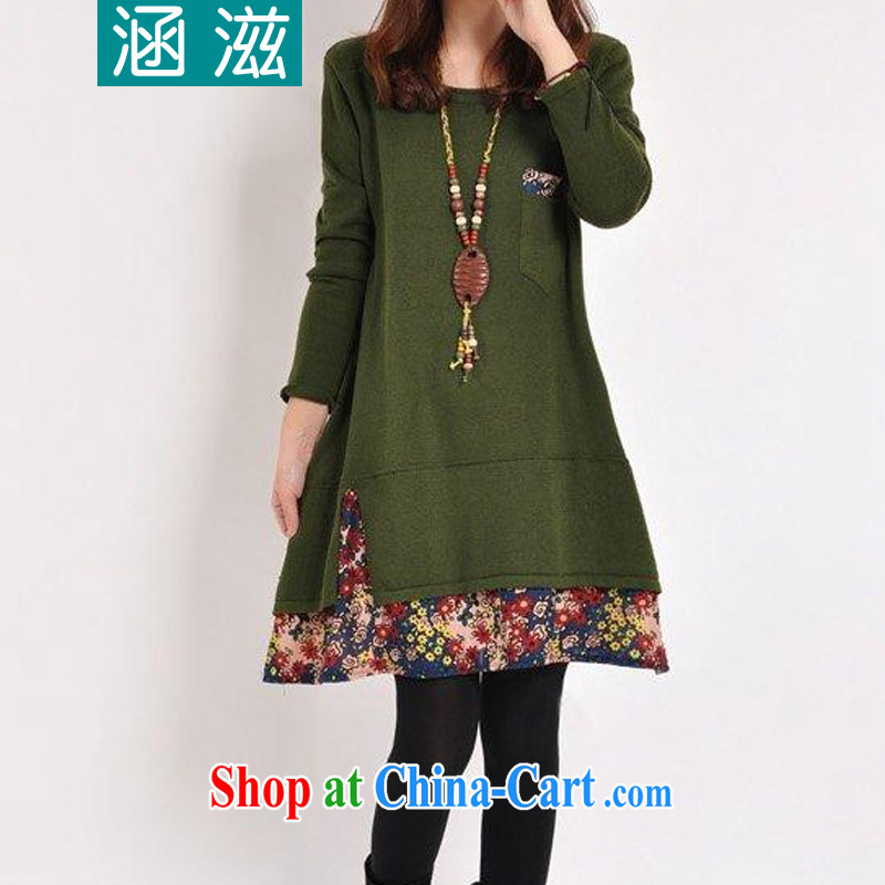 HIV/AIDS covered by autumn 2014 the new female Korean version the code female floral stitching thick long-sleeved solid dresses DM 109 green XXL, covering HIV (HANZI), online shopping