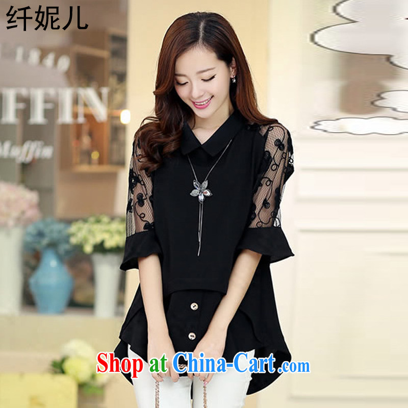 The Connie's 2015 summer new Korean version loose the code female graphics thin short-sleeved snow woven shirts Q 5002 black XXXL and Connie, and shopping on the Internet