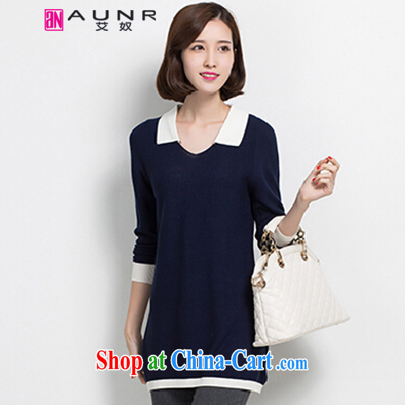 The slave 2014 autumn and winter the Korean version of the greater number, long-long-sleeved sweater knit-female 1434 dark blue XXXXL, the slave (AUNR), shopping on the Internet