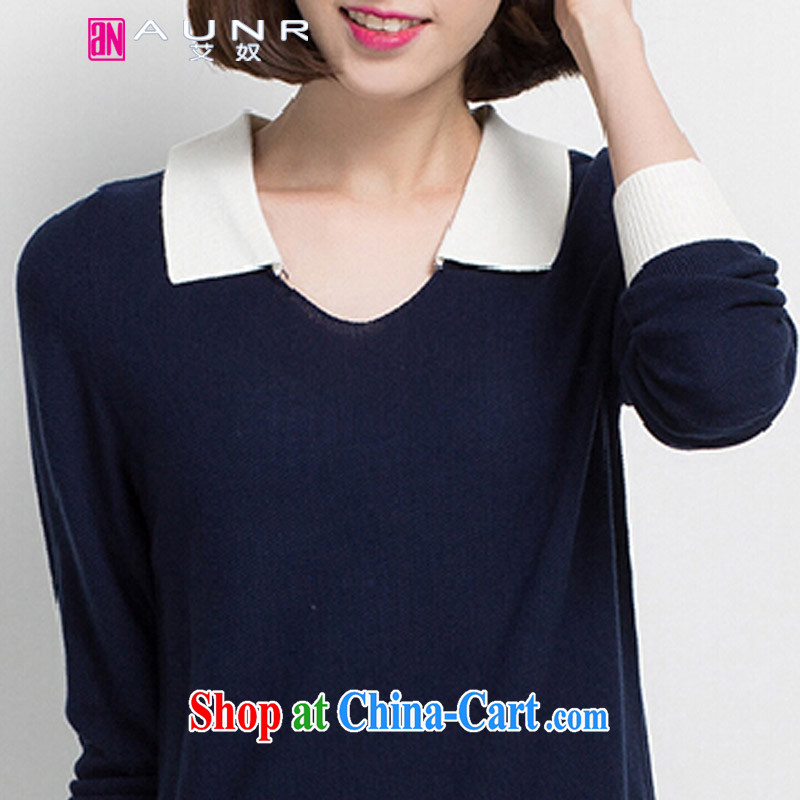 The slave 2014 autumn and winter the Korean version of the greater number, long-long-sleeved sweater knit-female 1434 dark blue XXXXL, the slave (AUNR), shopping on the Internet