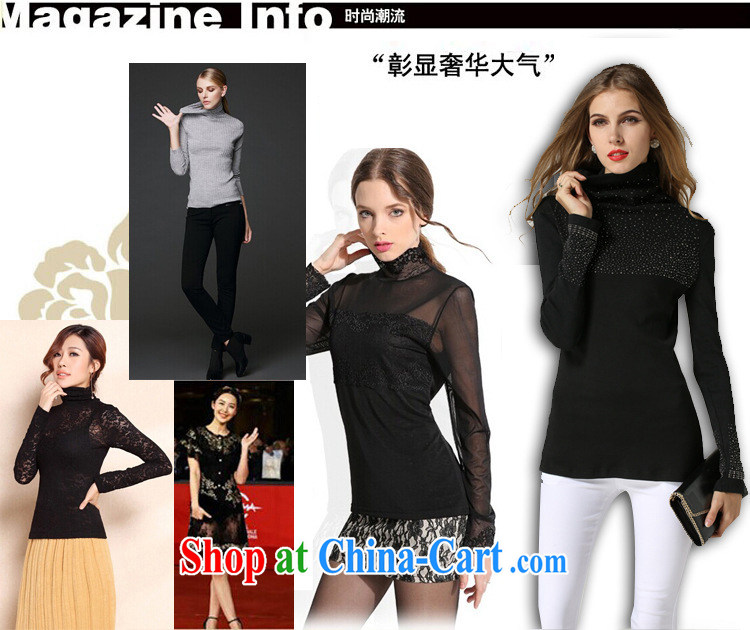 Connie's dream 2014 new autumn and winter clothing in Europe and indeed the XL women Beauty stretch knit-thick sister high-end wood drill high collar long-sleeved shirt T solid shirt black XXXXXL pictures, price, brand platters! Elections are good character, the national distribution, so why buy now enjoy more preferential! Health