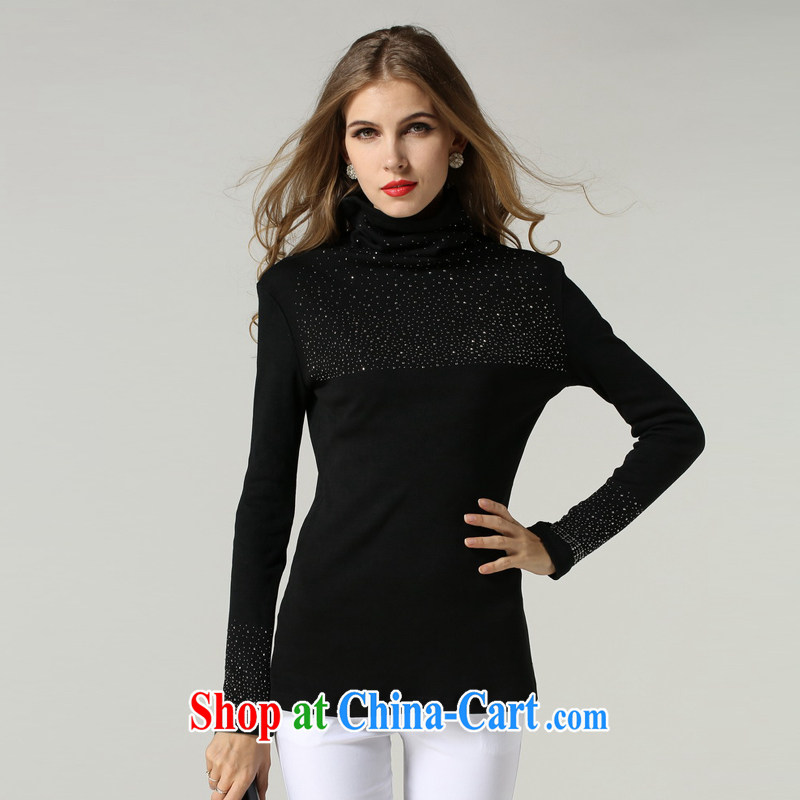 Connie's dream 2014 new autumn and winter clothing in Europe and indeed the XL women Beauty stretch knit-thick sister high-end wood drill high collar long-sleeved shirt T solid black T-shirt XXXXXL, Connie dreams, shopping on the Internet