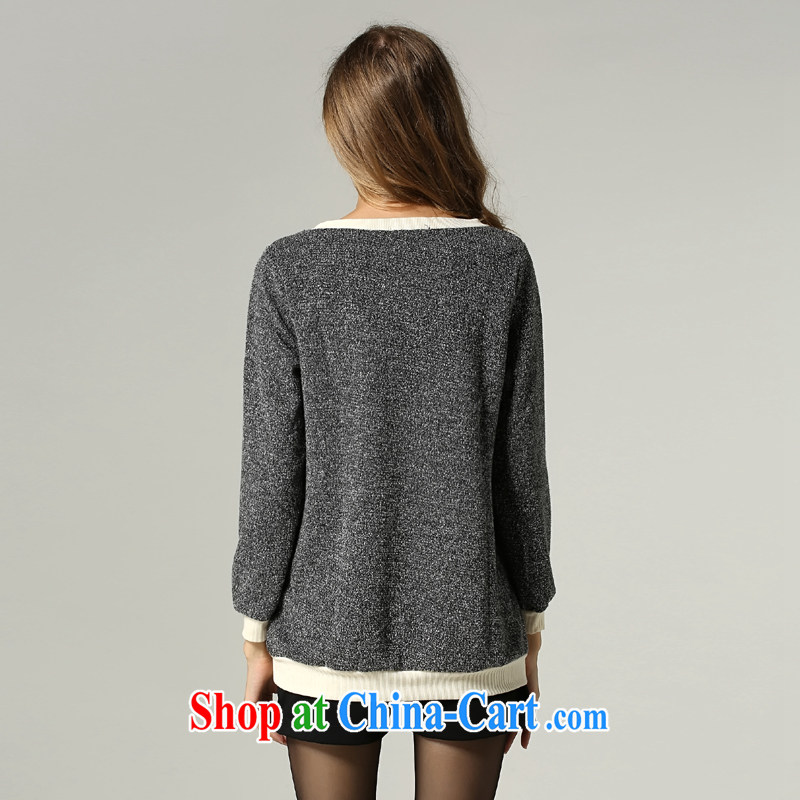 Connie's dream 2014 new autumn and winter in Europe and America with high-end large, female minimalist liberal T shirts thick sister solid color long-sleeved round neck knitted sweater solid s 1195 gray XXXXXL, Connie dreams, shopping on the Internet
