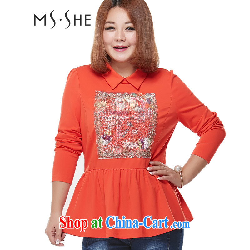 MsShe XL ladies' 2014 fall and winter new beauty and A field is solid long-sleeved T-shirt 2149 orange 6 XL