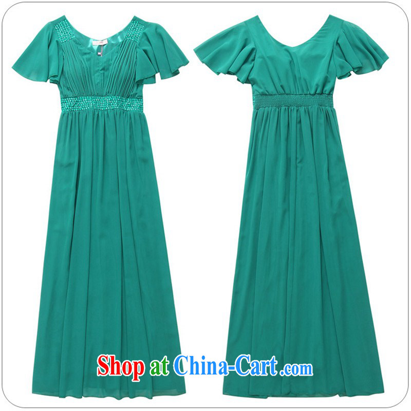 Land is still the garment Package Mail and indeed XL snow woven skirts 2014 new stylish V collar flouncing snow cuff woven dresses nails Pearl high-waist dresses annual Peacock green 3 XL approximately 155 - 175 jack, land is still the garment, shopping on the Internet