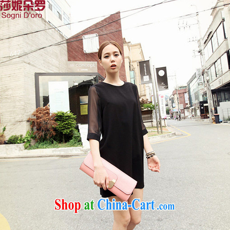 Laurie, flower 2014 XL women mm thick summer new Snow woven cuff in high-end quality graphics thin loose dress 6433 black 6 XL