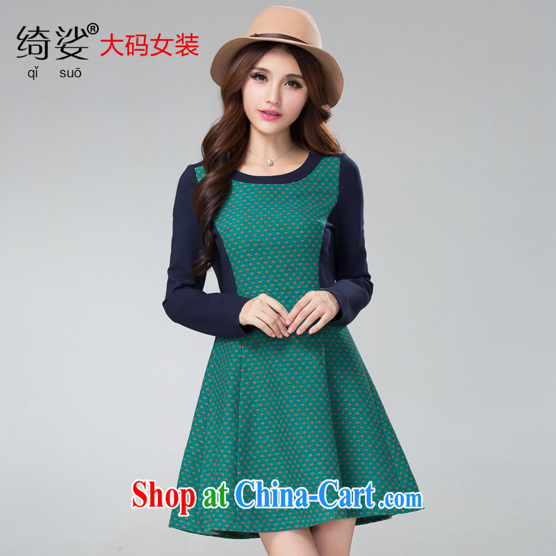 Cross-sectoral expertise provided MM autumn and winter, the larger female small flowers thick sister graphics thin long-sleeved knitted dresses of the 2302 green 5 XL, cross-sectoral provision (qisuo), online shopping