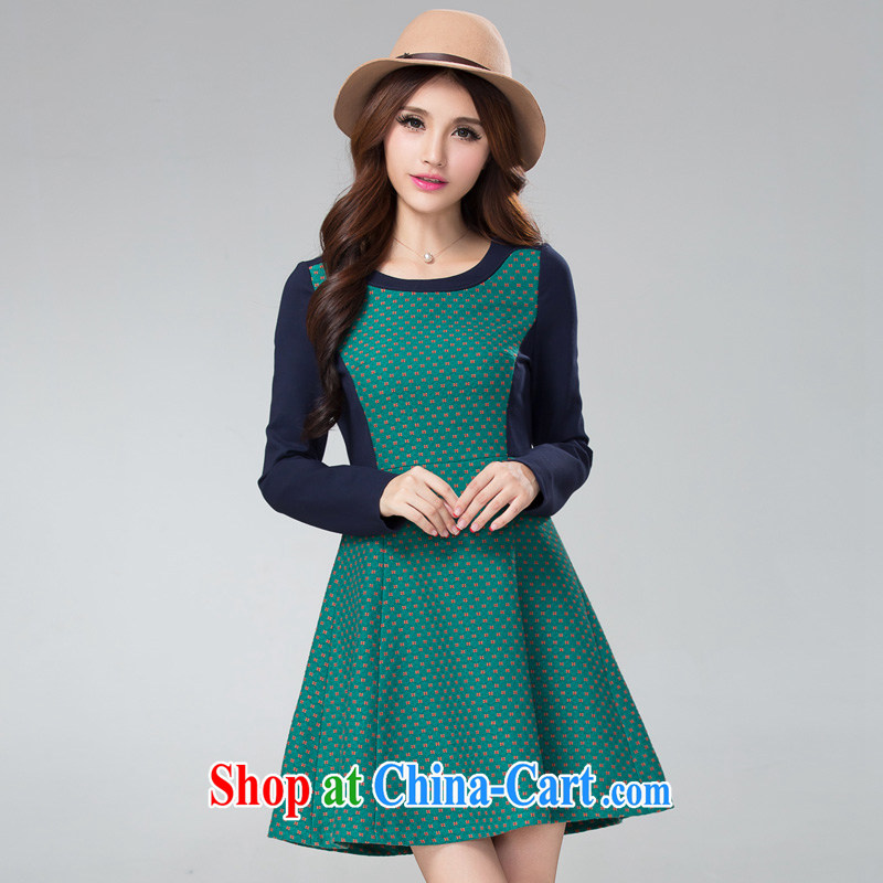 Cross-sectoral expertise provided MM autumn and winter, the larger female small flowers thick sister graphics thin long-sleeved knitted dresses of the 2302 green 5 XL, cross-sectoral provision (qisuo), online shopping