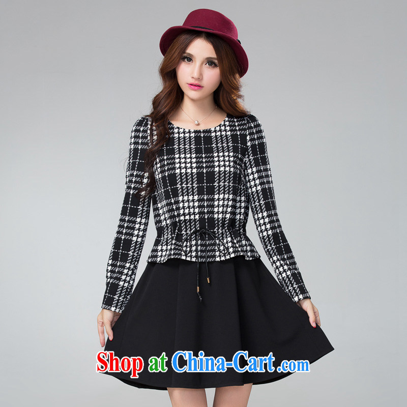 Cross-sectoral expertise provided MM autumn and winter, the larger female black-and-white, thick sister graphics thin false 2 long-sleeved dresses Item No. 2300 black 2 XL, cross-sectoral provision (qisuo), shopping on the Internet