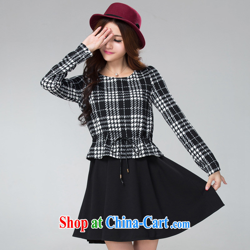 Cross-sectoral expertise provided MM autumn and winter, the larger female black-and-white, thick sister graphics thin false 2 long-sleeved dresses Item No. 2300 black 2 XL, cross-sectoral provision (qisuo), shopping on the Internet