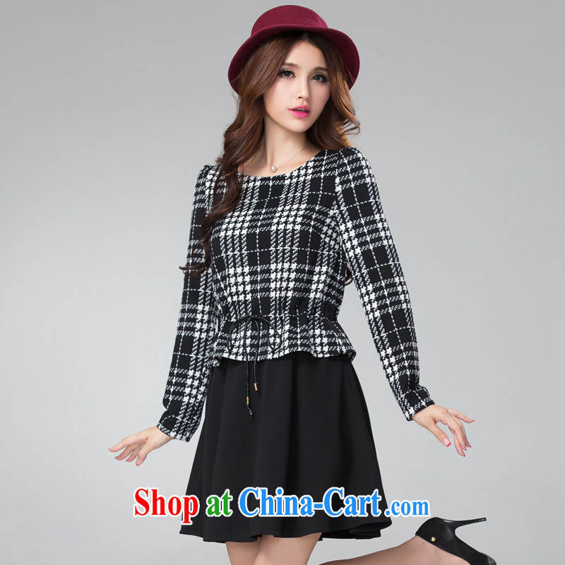 Cross-sectoral expertise provided MM autumn and winter, the larger female black-and-white, thick sister graphics thin false 2 long-sleeved dresses Item No. 2300 black 2 XL, cross-sectoral provision (qisuo), shopping on the Internet